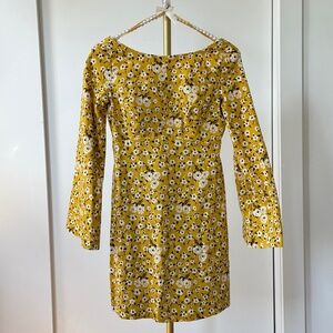 Zara Trafaluc Mustard Yellow Floral Long Sleeve Dress